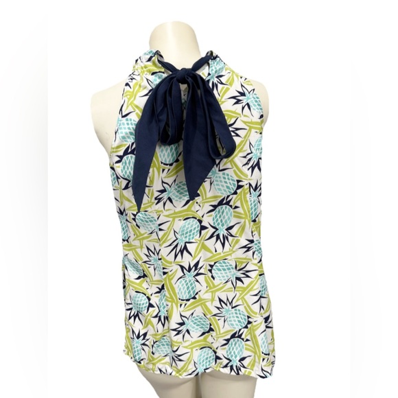 Tommy Bahama Relax Halter Tunic Blouse Womens S Pinapple Green/Blue BOW Back - Picture 2 of 7